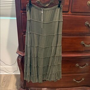 Max Studio Olive Tiered Maxi Skirt